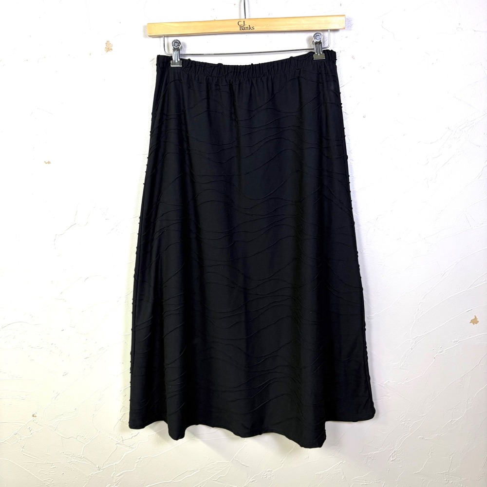 Southern Lady Midi Skirt Womens Size M Black Wavy Textured Elastic Waist Boho